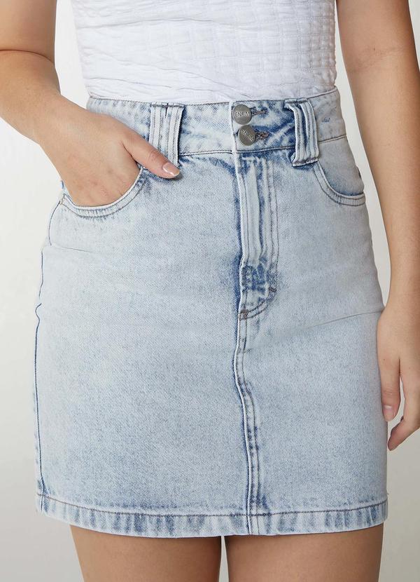 Enfim - Saia Curta Evasê Jeans Feminina Azul Claro
