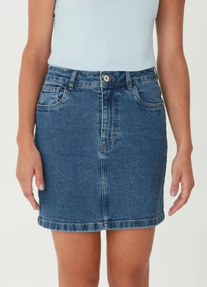 Malwee - Saia Curta Jeans Cintura Alta Azul - MALWEE