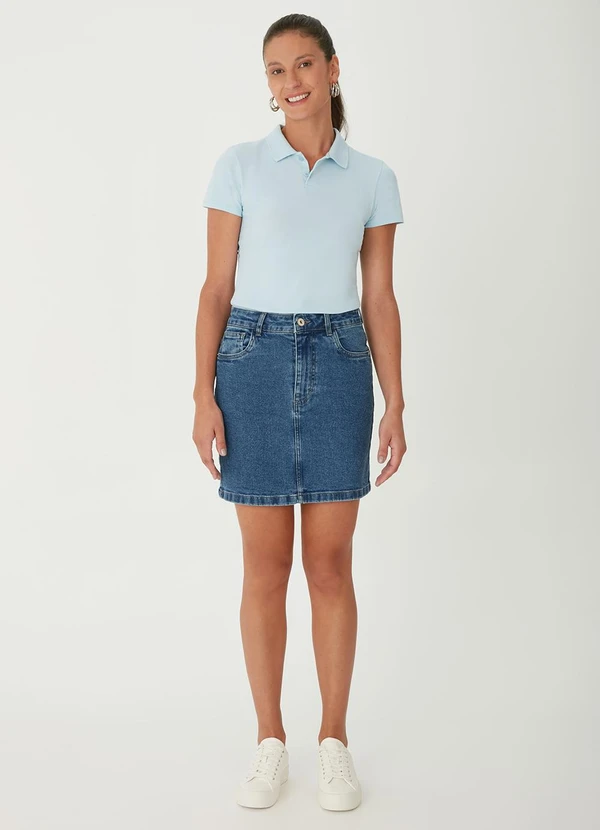 Malwee - Saia Curta Jeans Cintura Alta Azul 2
