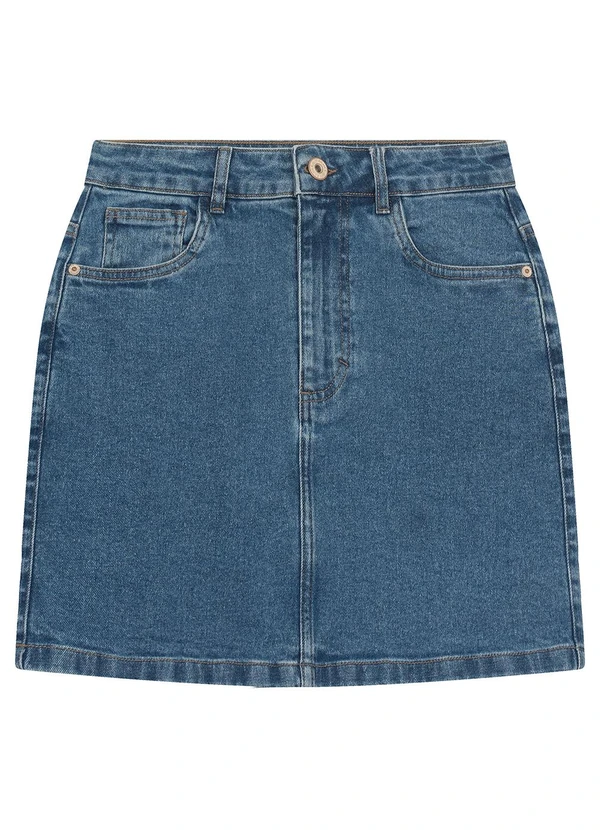 Malwee - Saia Curta Jeans Cintura Alta Azul 3