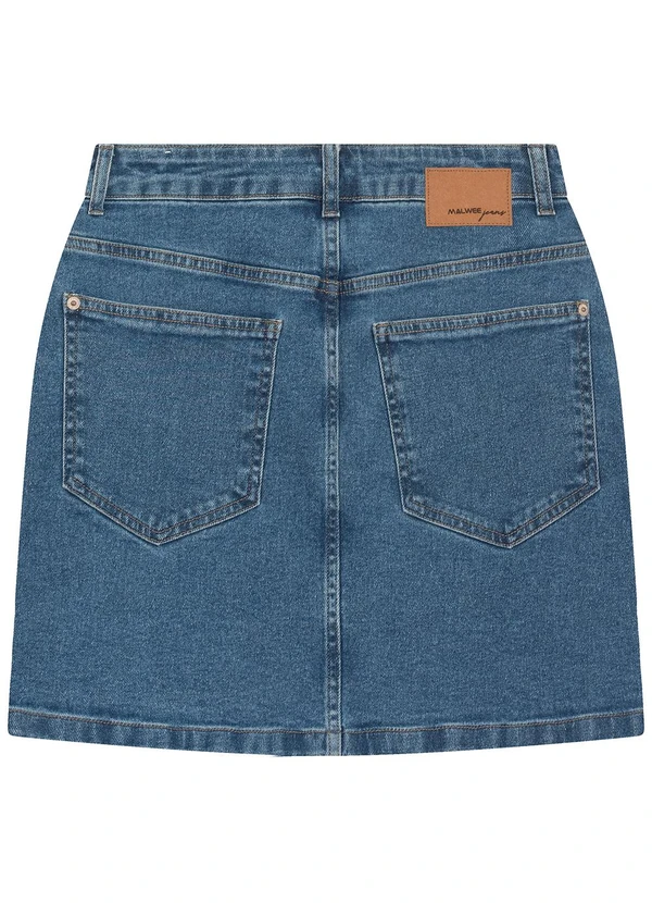 Malwee - Saia Curta Jeans Cintura Alta Azul 4