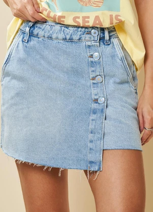 Doce Trama - Saia Curta Jeans Cintura Alta Azul - DOCE TRAMA