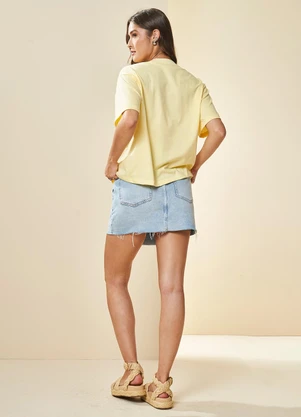 Doce Trama - Saia Curta Jeans Cintura Alta Azul - DOCE TRAMA