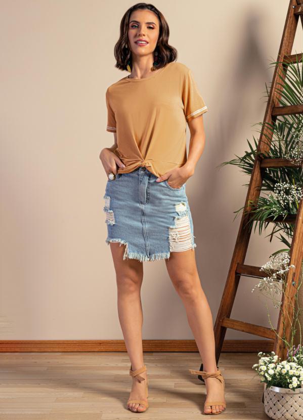 Quintess - Saia Curta Jeans com Barra Desfiada 3