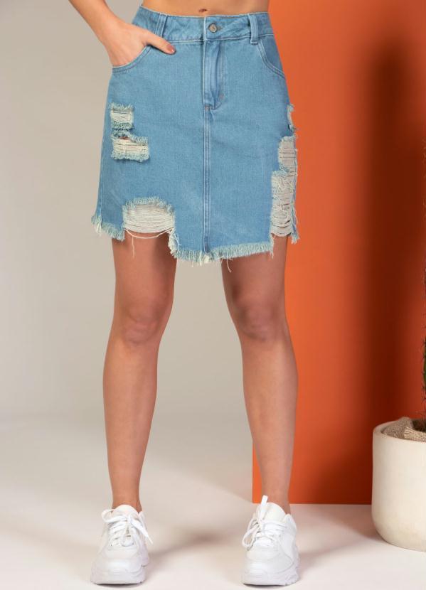 Quintess - Saia Curta Jeans com Barra Desfiada 5