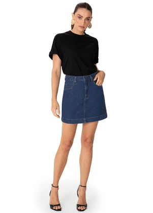 Enfim - Saia Curta Linha a Jeans Azul Escuro - ENFIM