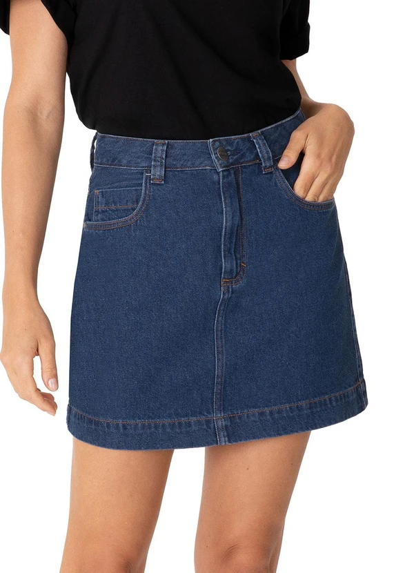 Enfim - Saia Curta Linha a Jeans Azul Escuro