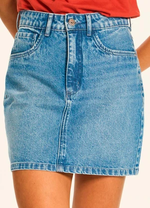 Doce Trama - Saia Curta Reta Jeans Miragem Azul - DOCE TRAMA