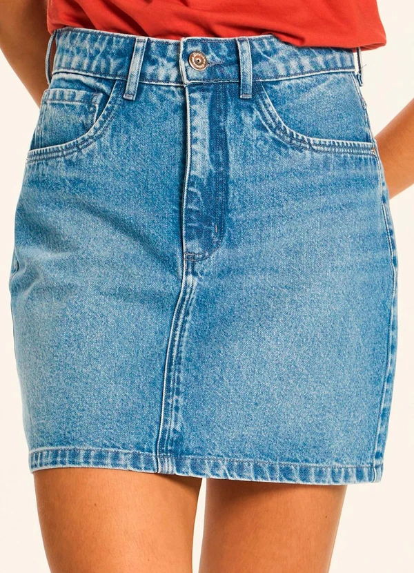 Doce Trama - Saia Curta Reta Jeans Miragem Azul