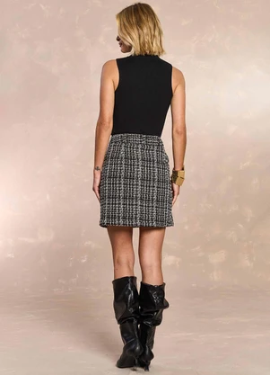 Doce Trama - Saia Curta Urban Desire em Twwed Preto - DOCE TRAMA
