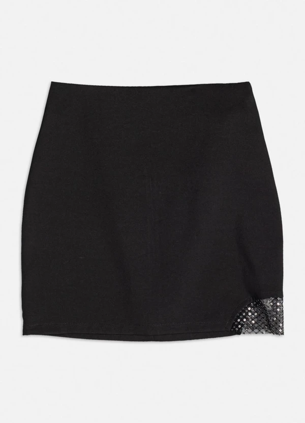 Authoria - Saia de Alfaiataria com Tule e Paetê Preto