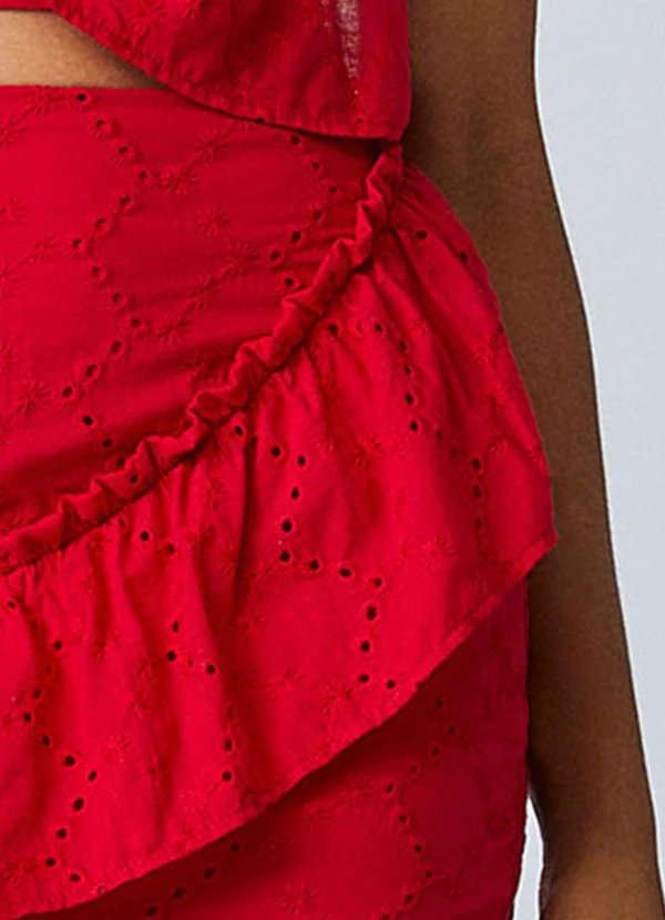 Authoria - Saia de Laise Vermelha com Babado Vermelho 5