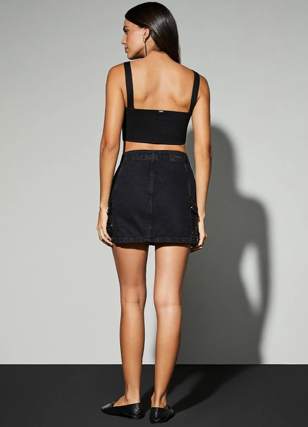 Authoria - Saia de Sarja Black com Bolso de Paetê Preto 4