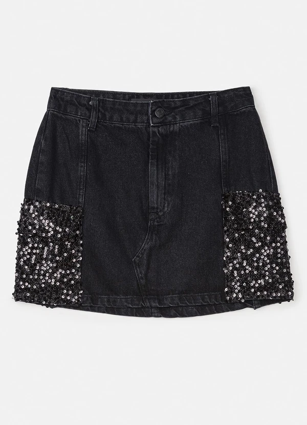 Authoria - Saia de Sarja Black com Bolso de Paetê Preto 5