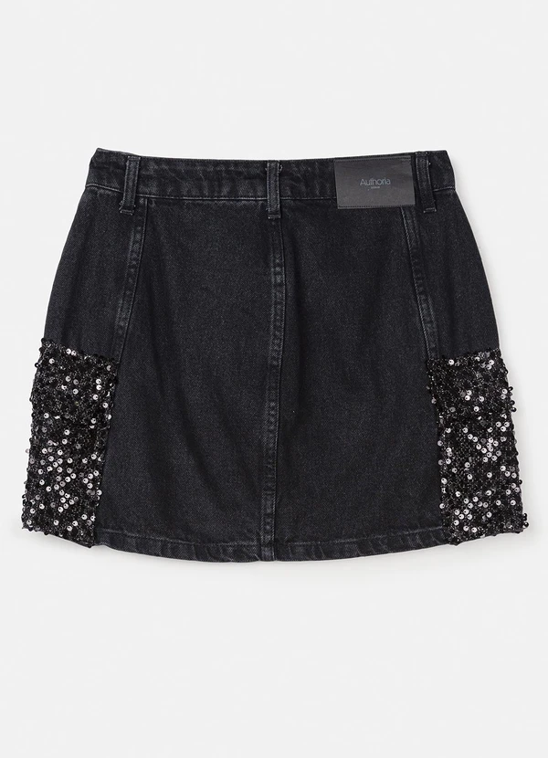 Authoria - Saia de Sarja Black com Bolso de Paetê Preto 6