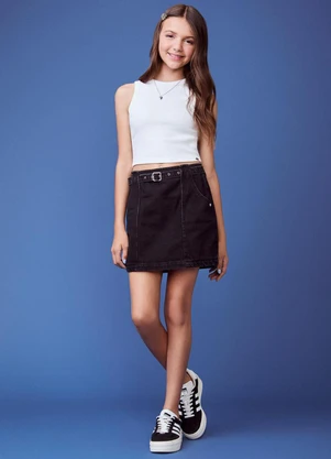 Authoria - Saia Denim com Cinto  Preto - AUTHORIA