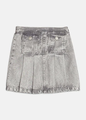 Authoria - Saia Denim com Pregas  Cinza - AUTHORIA