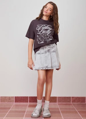 Authoria - Saia Denim com Pregas  Cinza - AUTHORIA