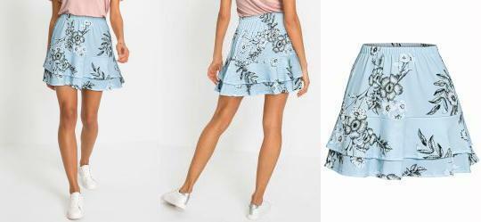 Saia em Camadas Cintura Alta Floral Azul