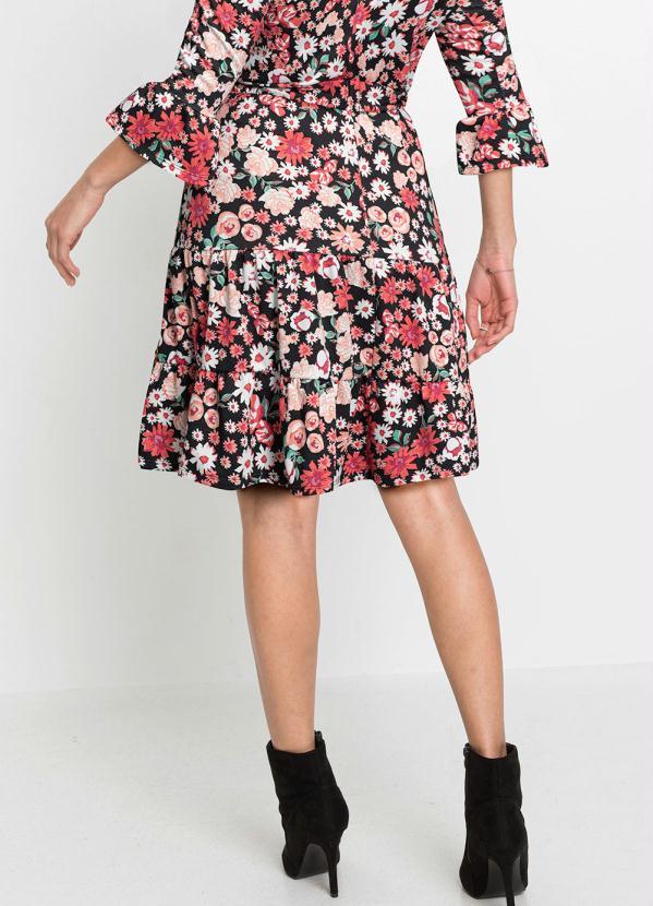 Outlet - Saia em Camadas Cintura Alta Floral Dark 2