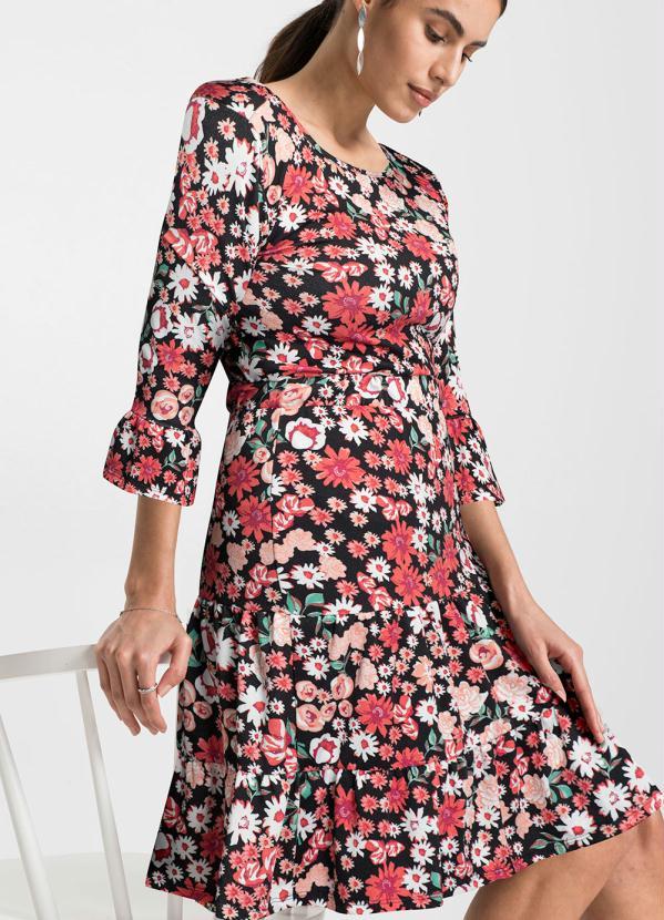 Outlet - Saia em Camadas Cintura Alta Floral Dark 3