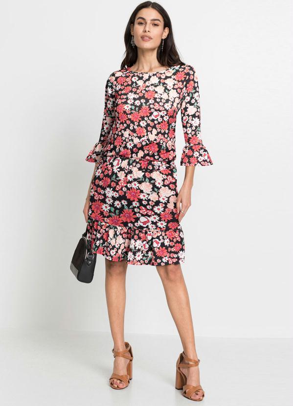 Outlet - Saia em Camadas Cintura Alta Floral Dark 4