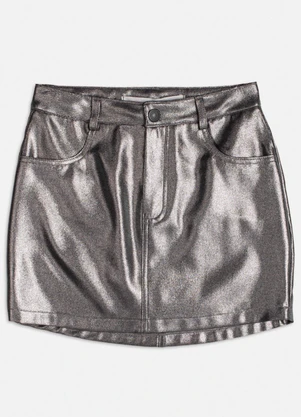 Authoria - Saia Fake Leather Metalizada Prata - AUTHORIA