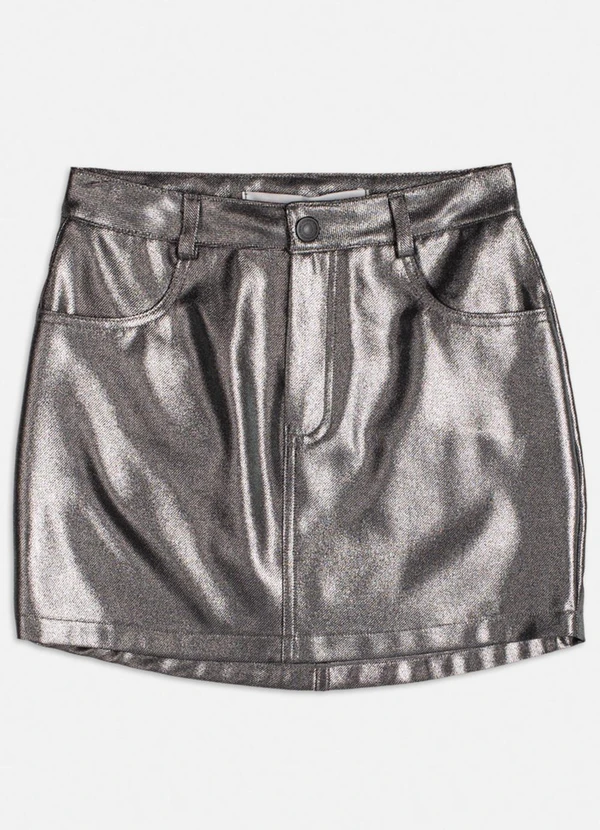 Authoria - Saia Fake Leather Metalizada Prata