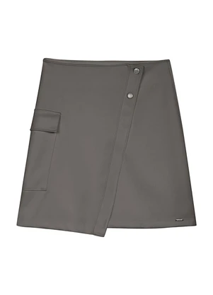 Marialícia - Saia Feminina Assimétrica com Bolso Cinza - MARIALÍCIA