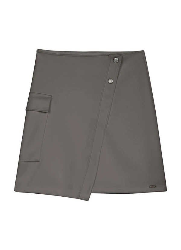 Marialícia - Saia Feminina Assimétrica com Bolso Cinza