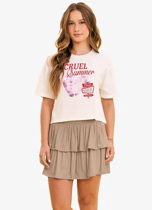 Minty - Saia Feminina com Lastex Marrom - MINTY