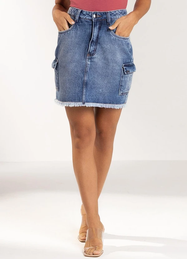 Marialícia - Saia Feminina Jeans Curta Azul