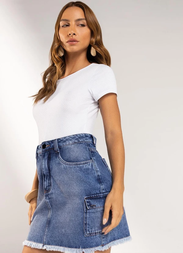 Marialícia - Saia Feminina Jeans Curta Azul 4