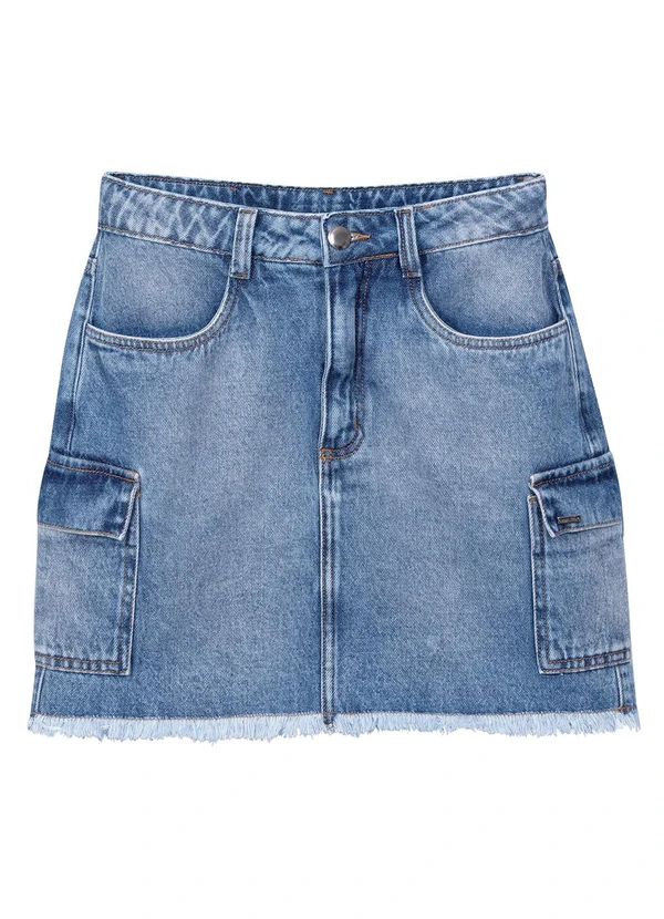 Marialícia - Saia Feminina Jeans Curta Azul 5