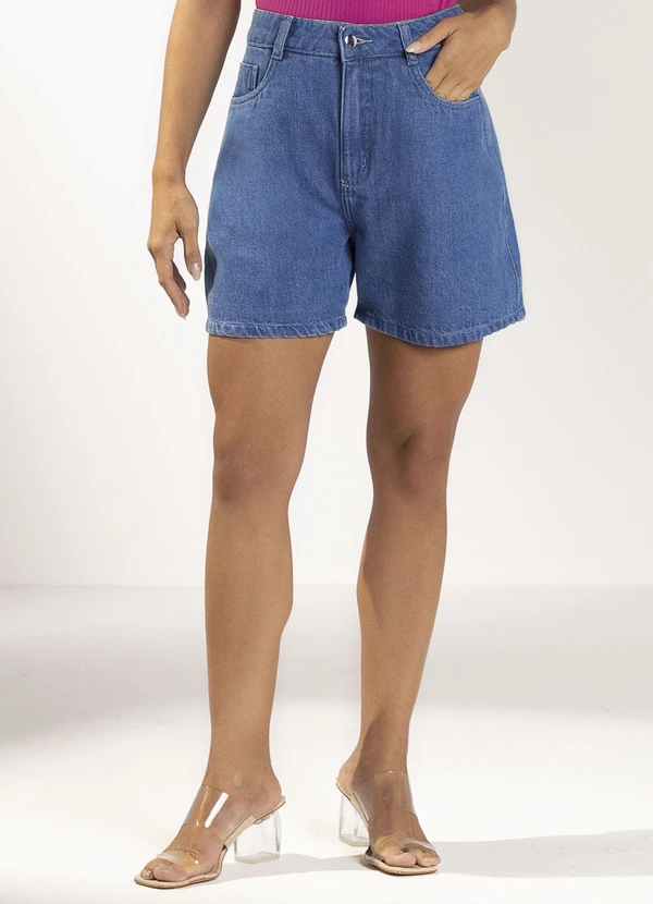 Marialícia - Shorts Feminino Jeans Curto Azul