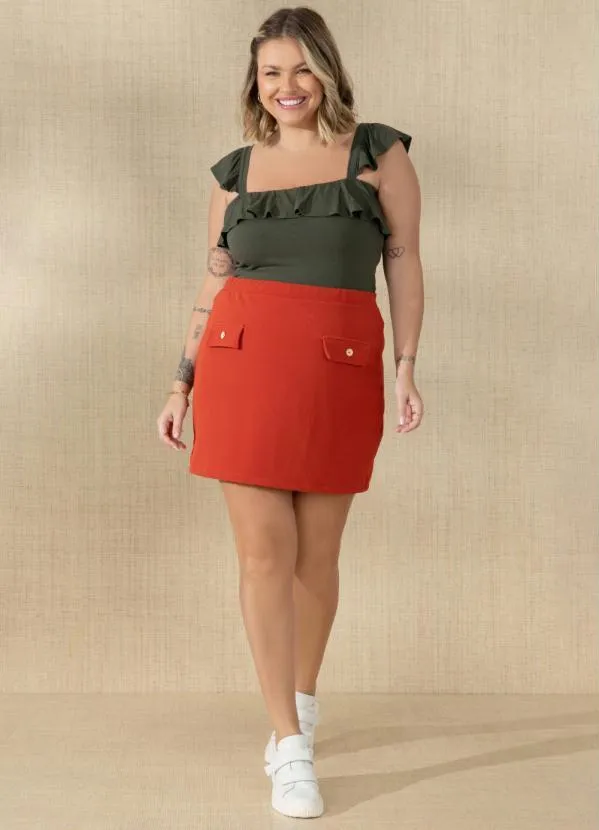 Quintess - Saia Ferrugem com Lapelas e Botões Decorativos 7