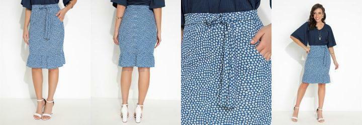 Saia Floral com Faixa para Amarrao e Bolsos