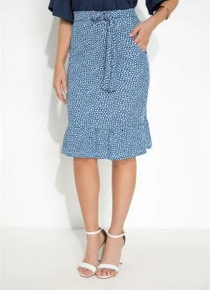 Moda Pop - Saia Floral com Faixa para Amarração e Bolsos - MODA POP