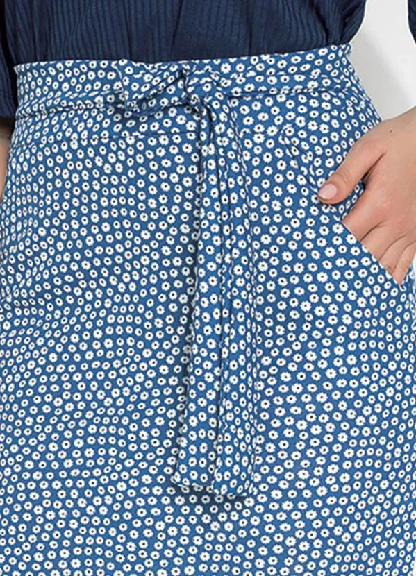 Moda Pop - Saia Floral com Faixa para Amarração e Bolsos 3