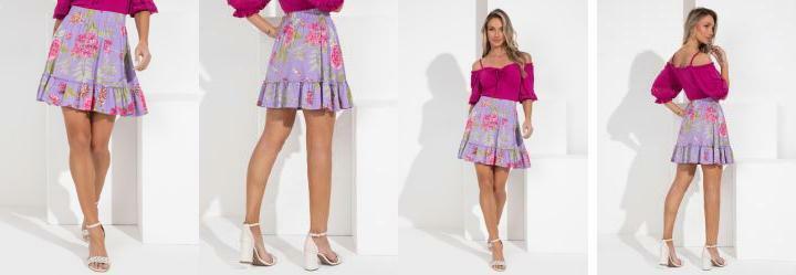 Saia Floral Lils com Babadinhos