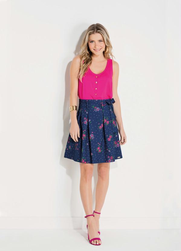 Quintess - Saia Floral Marinho com Faixa 3