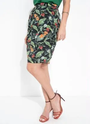 Queima Estoque - Saia Floral Preta Tulipa Moda Evangélica - QUEIMA ESTOQUE
