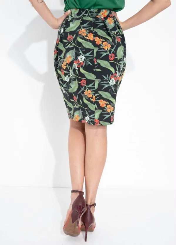 Queima Estoque - Saia Floral Preta Tulipa Moda Evangélica 2