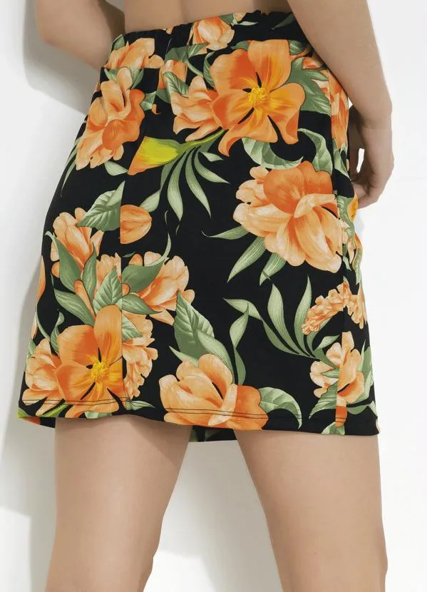 Moda Pop - Saia Floral Preto com Amarração 4