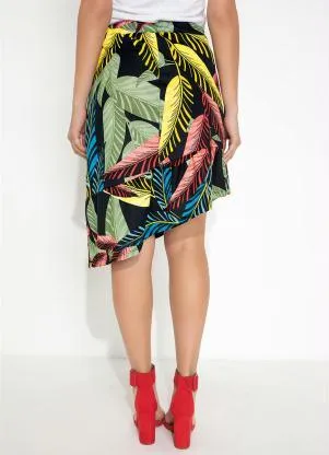 Moda Pop - Saia Folhagem Assimétrica com Babados - MODA POP