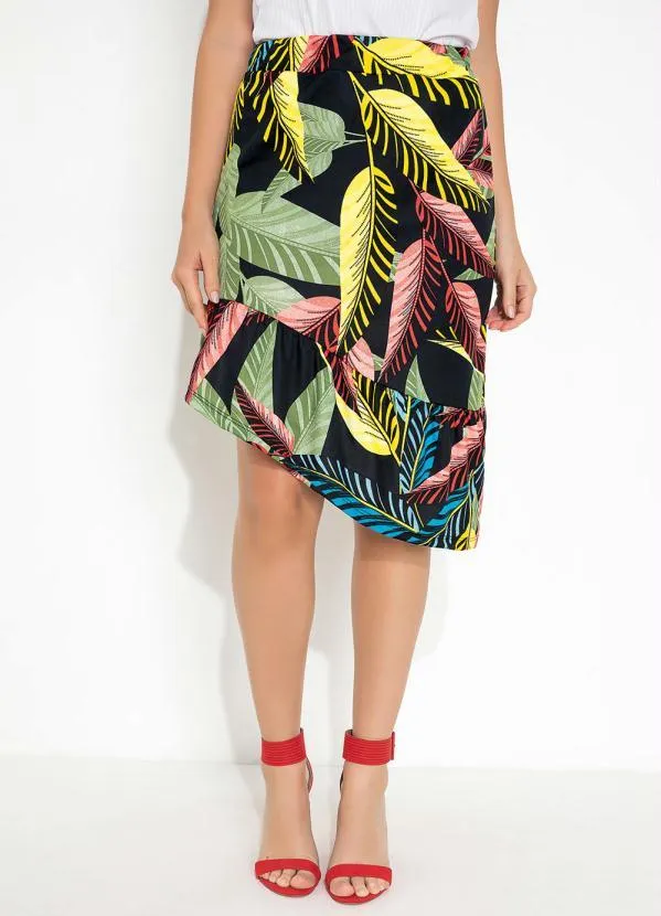 Moda Pop - Saia Folhagem Assimétrica com Babados