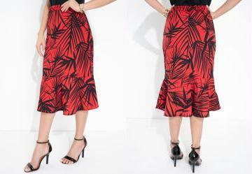 Saia Folhagem Vermelha Babado