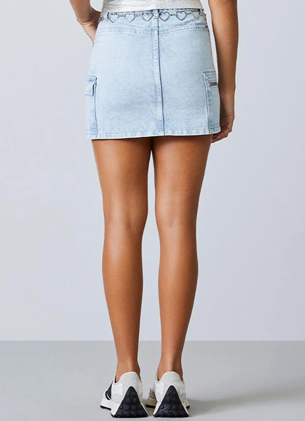Authoria - Saia Jeans Cargo com Lapelas Azul 2