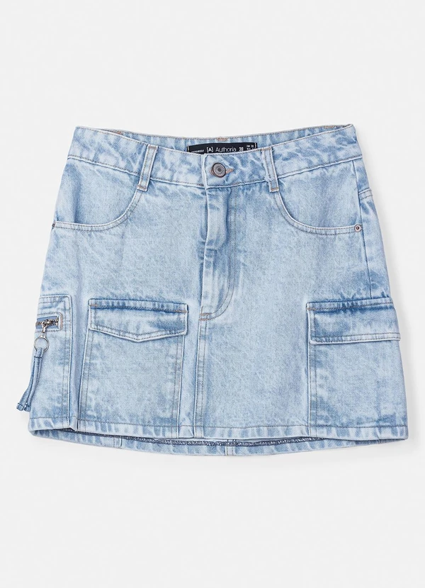 Authoria - Saia Jeans Cargo com Lapelas Azul 5