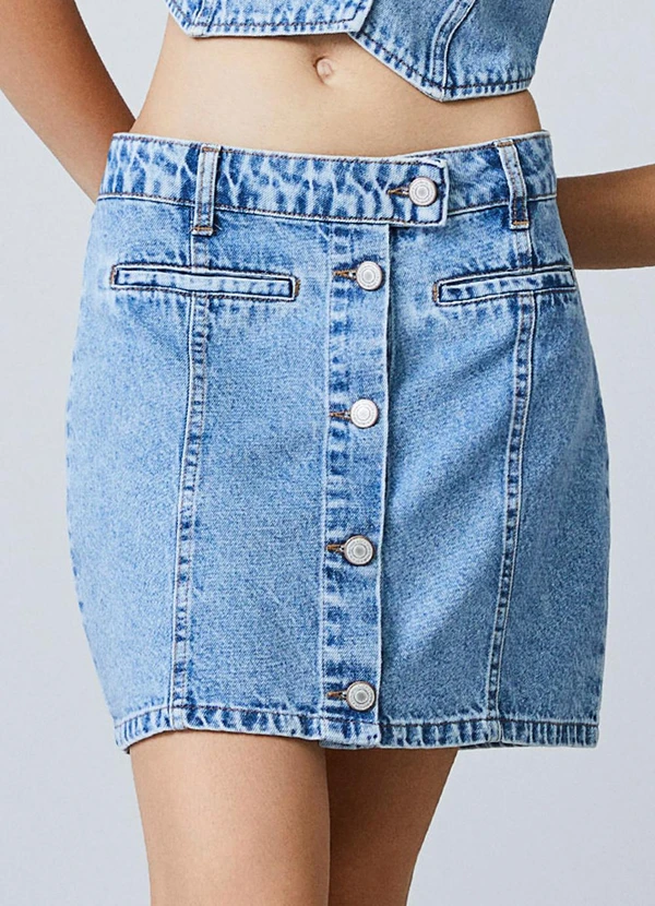 Strass Saia Jeans Cintura Saia De Cintura Alta Com Cropped Saia